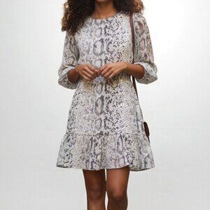 J Crew Womens Snake Print Long Sleeve Ruffle Hem Smocked Waist Dress M